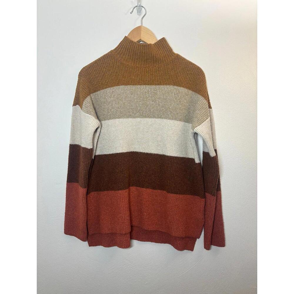 Olive & Oak Stripe Mock Neck Sweater Size Medium - Picture 1 of 8